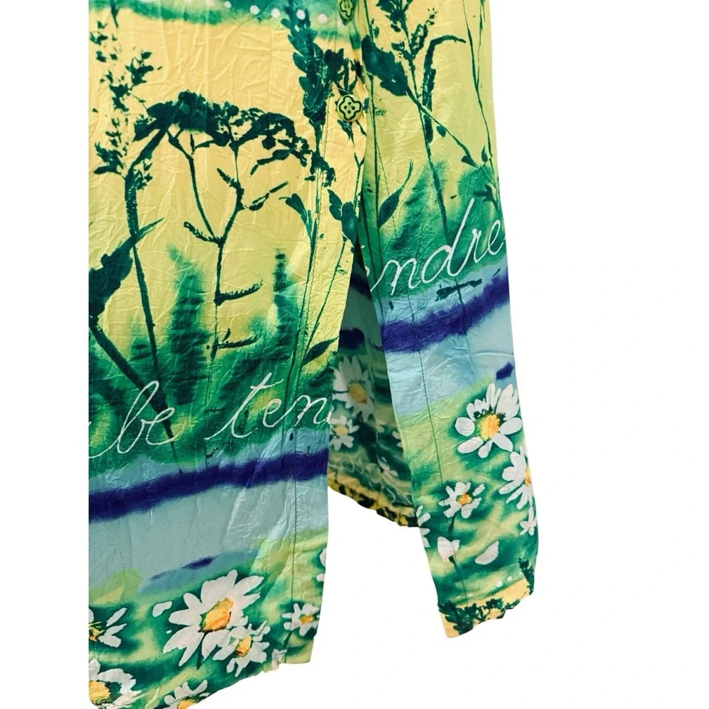 VTG‎ Jams World Maxi Dress L Herb Daisies Art Print 90s Whimsigoth Resort